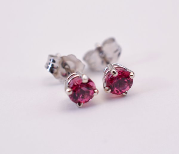 L-4 mm, W-4 mm 14k White Gold Pink Gemstone Stud Earrings for Women