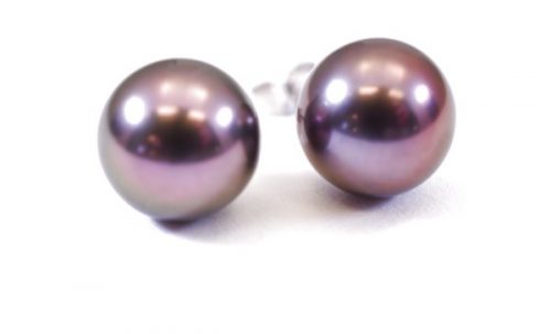 Black pearl stud earrings 8.3mm freshwater